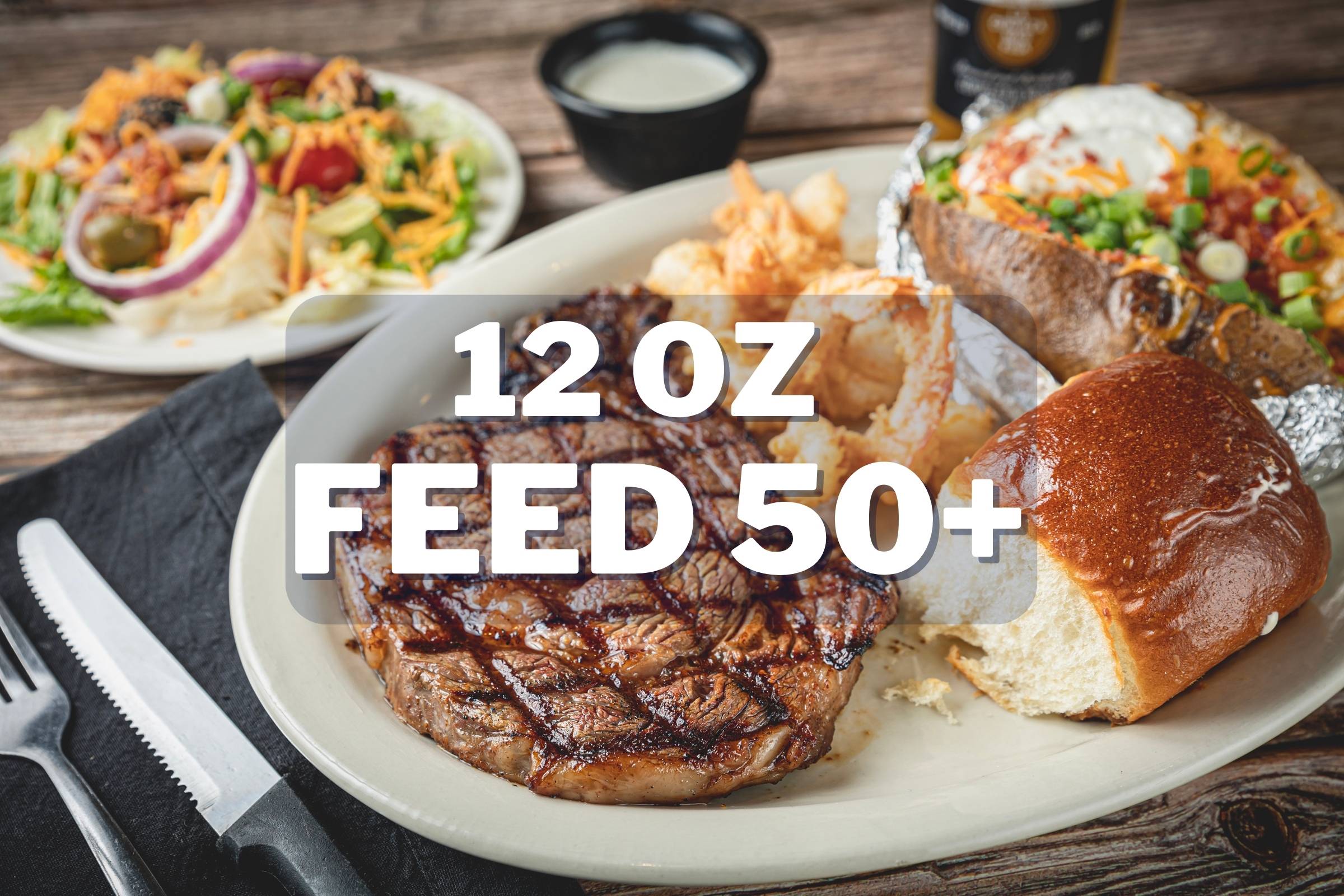 12 Oz Ribeye Steak Meal Feed 50 People Lukas Bbq Steakhouse 